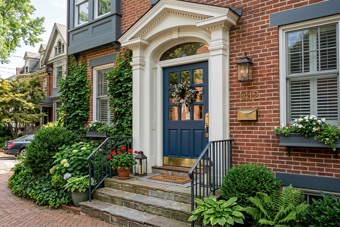Replacement front entry door installed on a Baltimore, Maryland home.