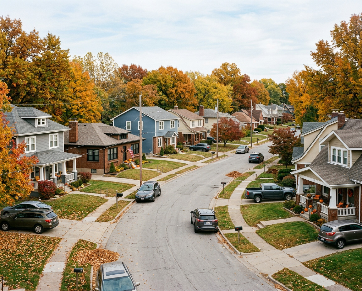 Kansas City, Missouri neighborhood featuring homes with newly installed replacement windows and doors