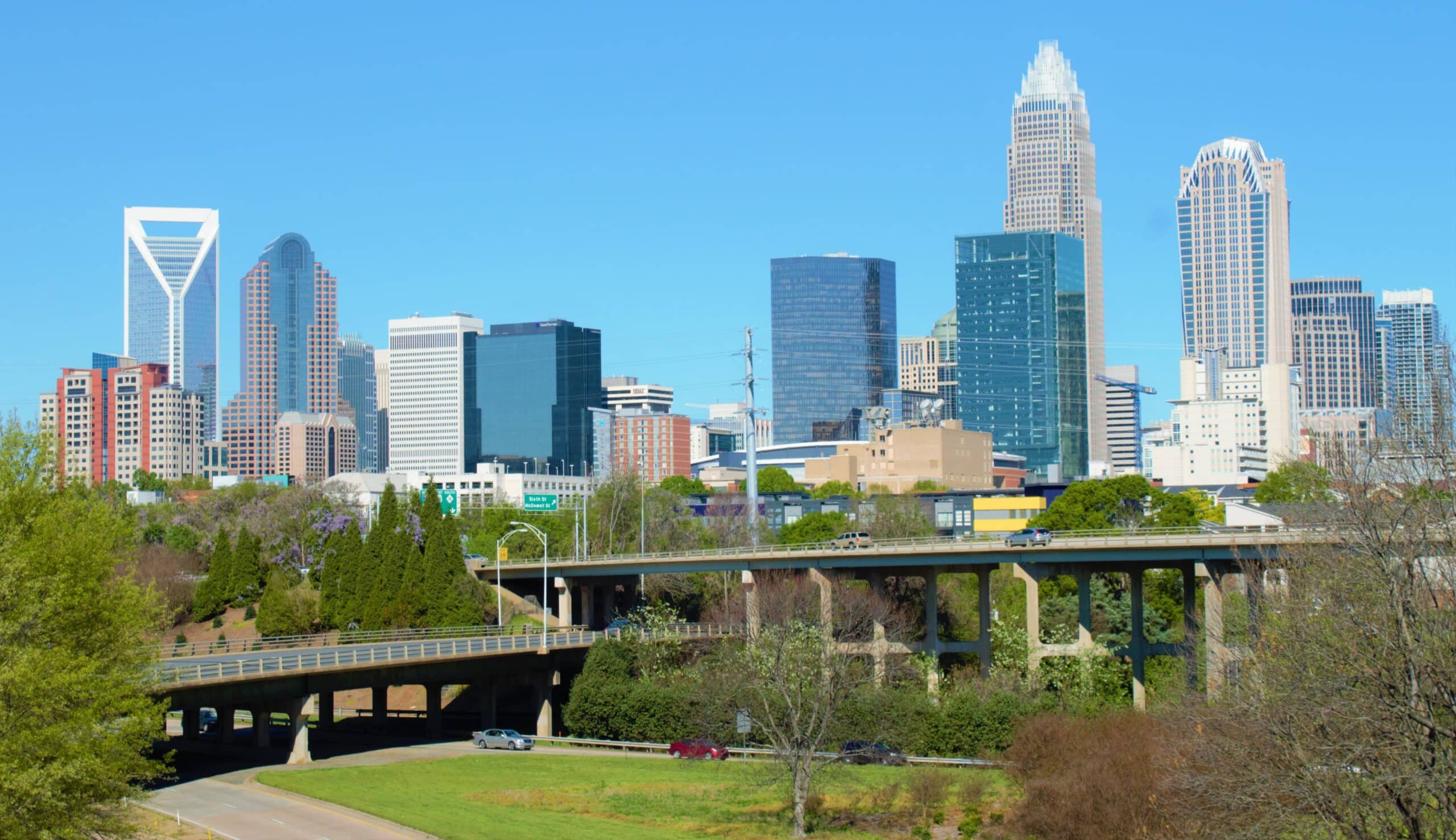 the Charlotte skyline at mid-day