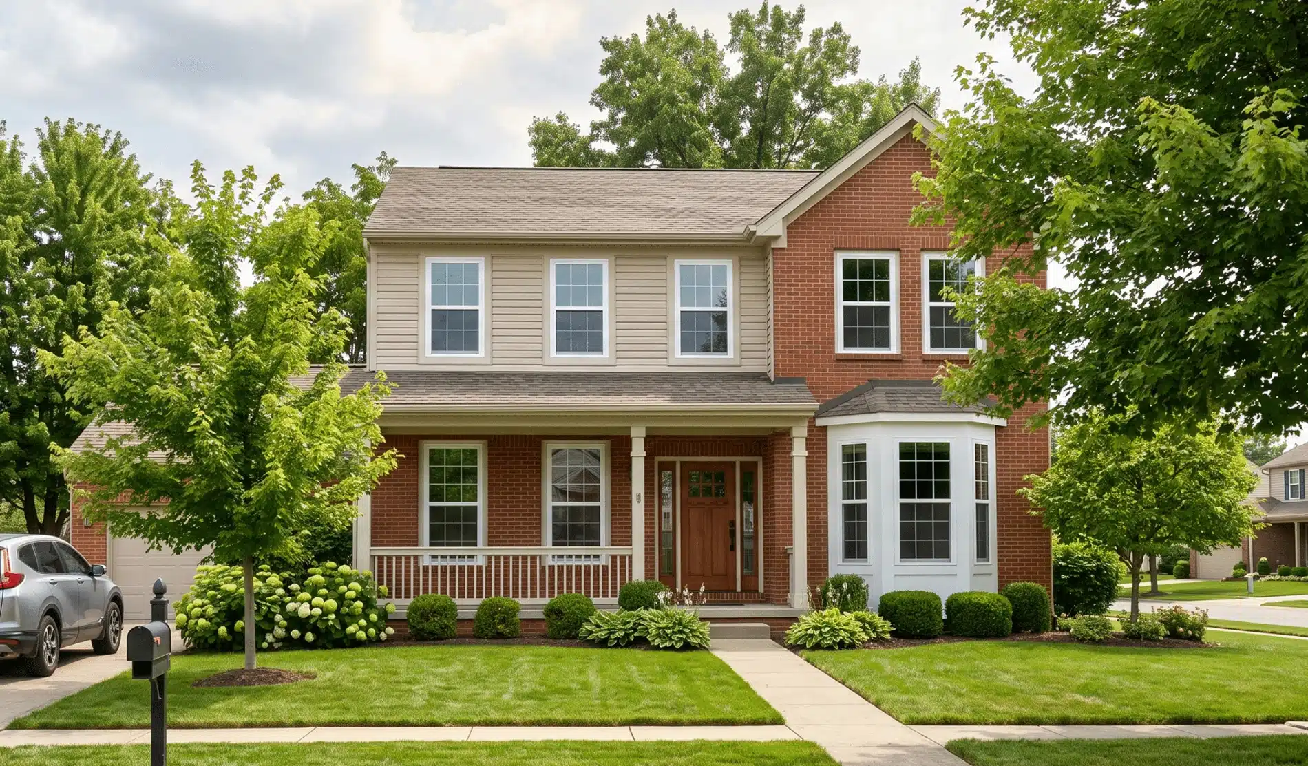 An exterior view of a subrban Columbus house with replacement windows.