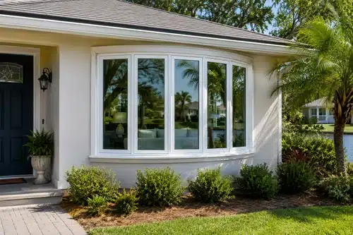 exterior view of bow windows on a Charleston home