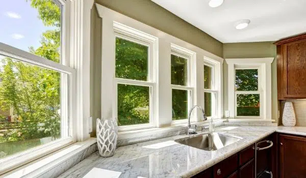 White Vinyl double hung windows in a kitchen