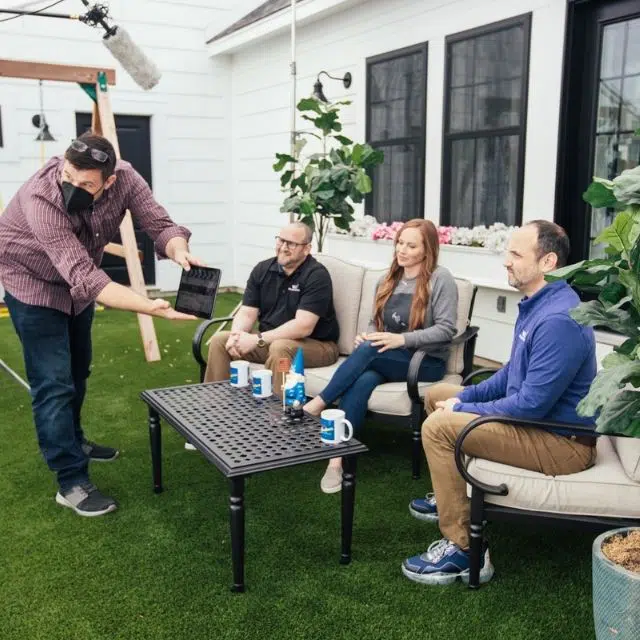 On set with Mina Starsiak-Hawk of Good Bones and, Aaron and Harley from Window Nation